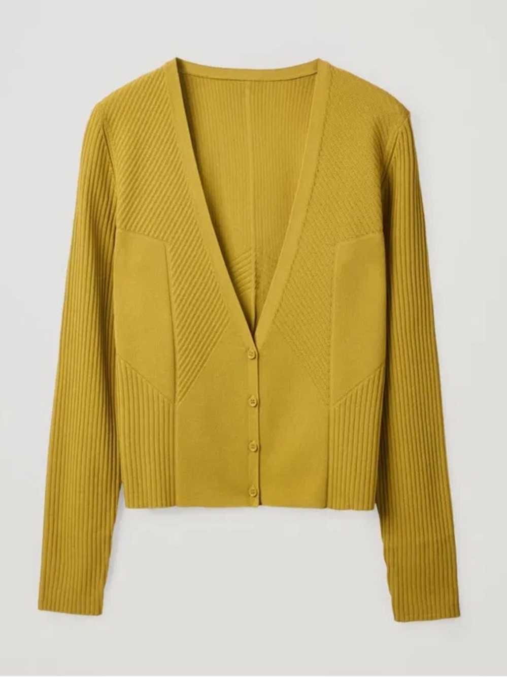 COS Minimal Mustard V-Neck Button-Front Rib Knit Cardigan